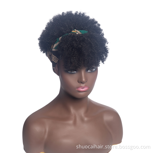 SC Hot Selling Curly Wigs for Black Women Short Afro Kinky Curly Headbands Cheap Scarf Wig Turban Drawstring Afro High Puff